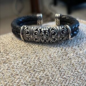 Vintage Joseph Esposito Sterling and Leather Cuff